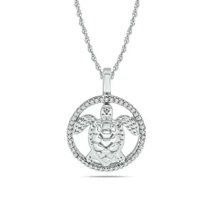 Diamond Sea Of life Turtle Pendant 1/8 ct tw in Sterling Silver