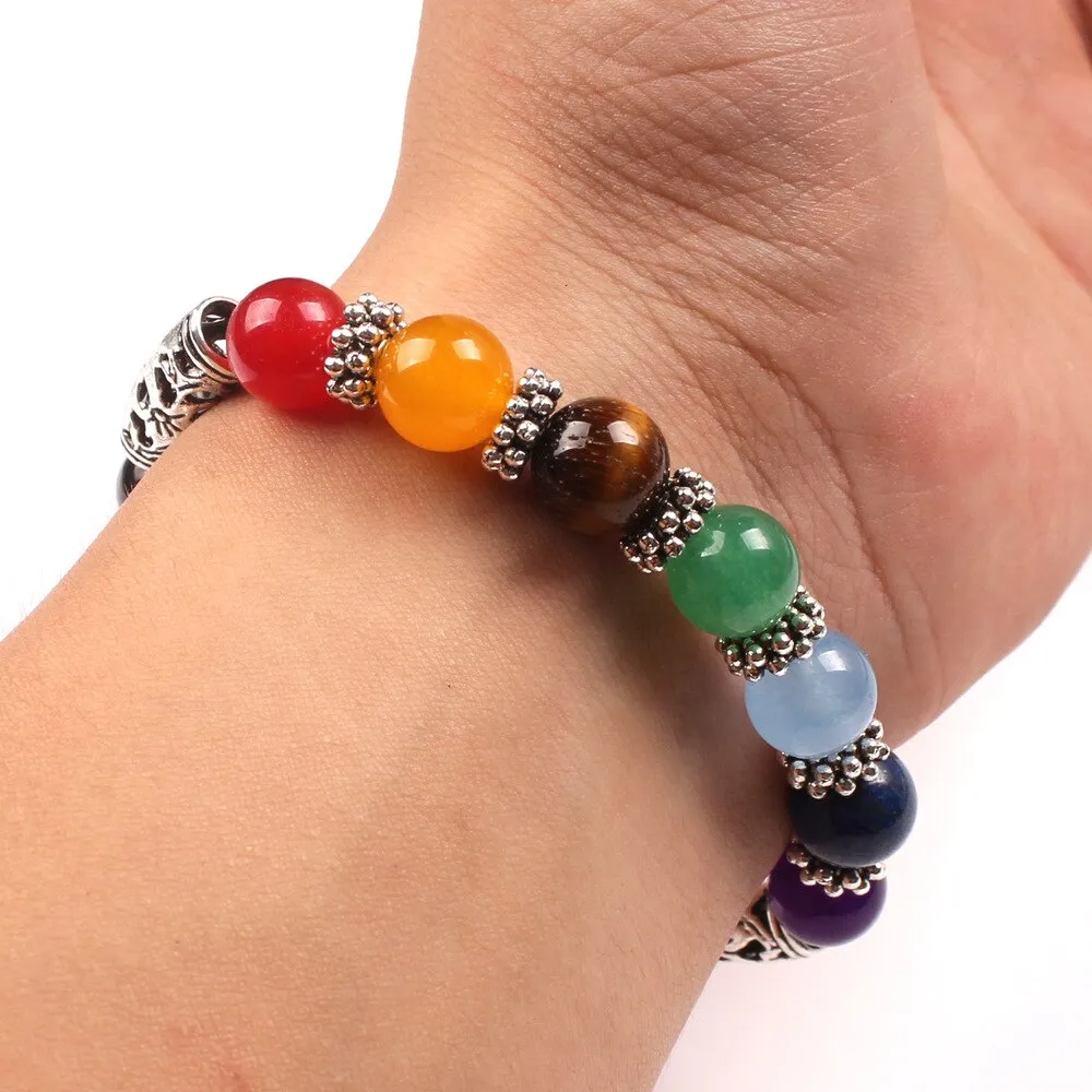 DIEZI  7 Chakra Natural Stone Bracelet with Mixed Healing Crystals for Women