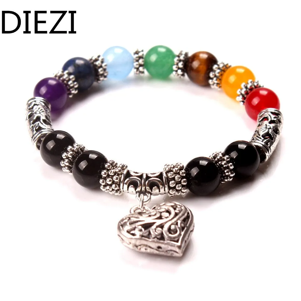 DIEZI  7 Chakra Natural Stone Bracelet with Mixed Healing Crystals for Women