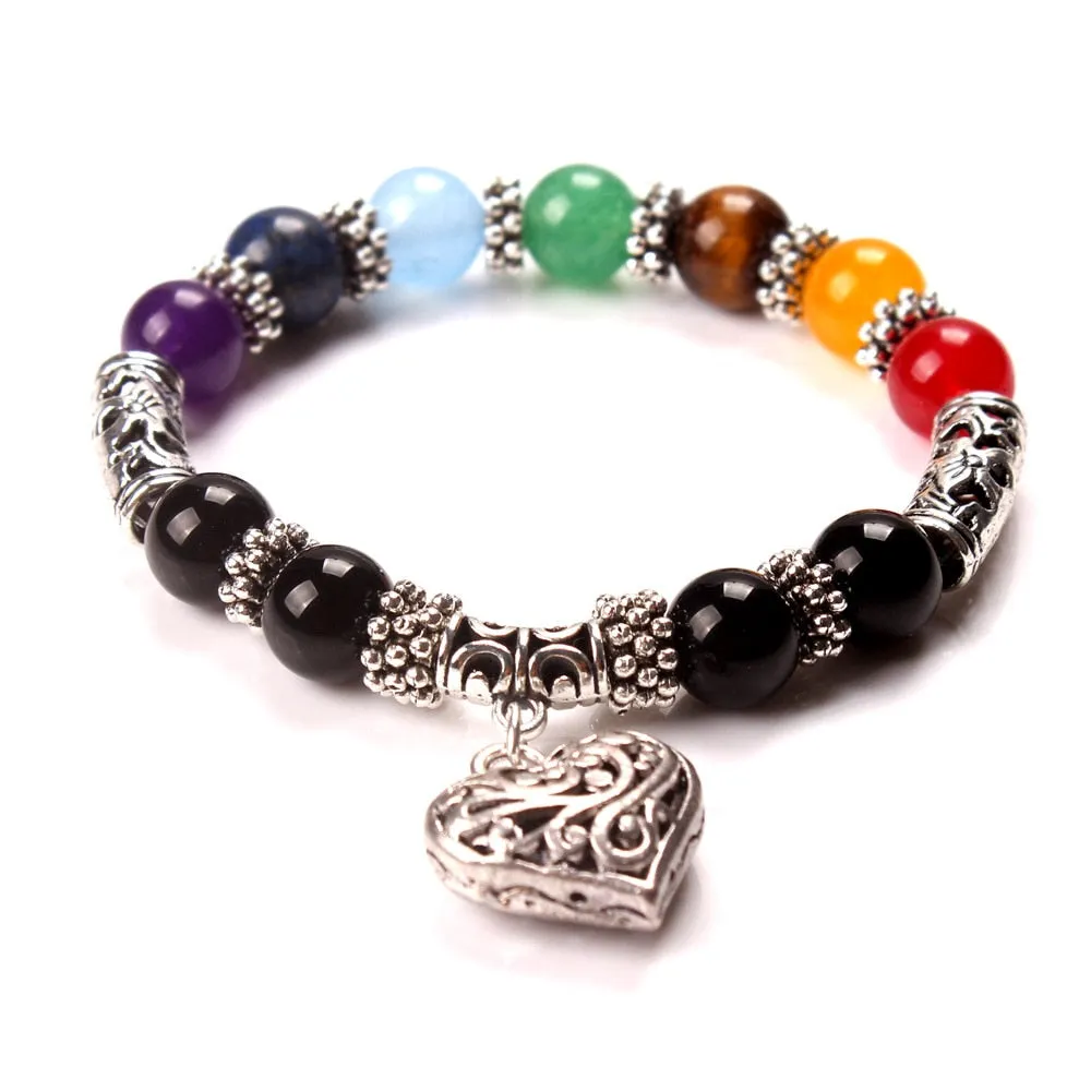 DIEZI  7 Chakra Natural Stone Bracelet with Mixed Healing Crystals for Women