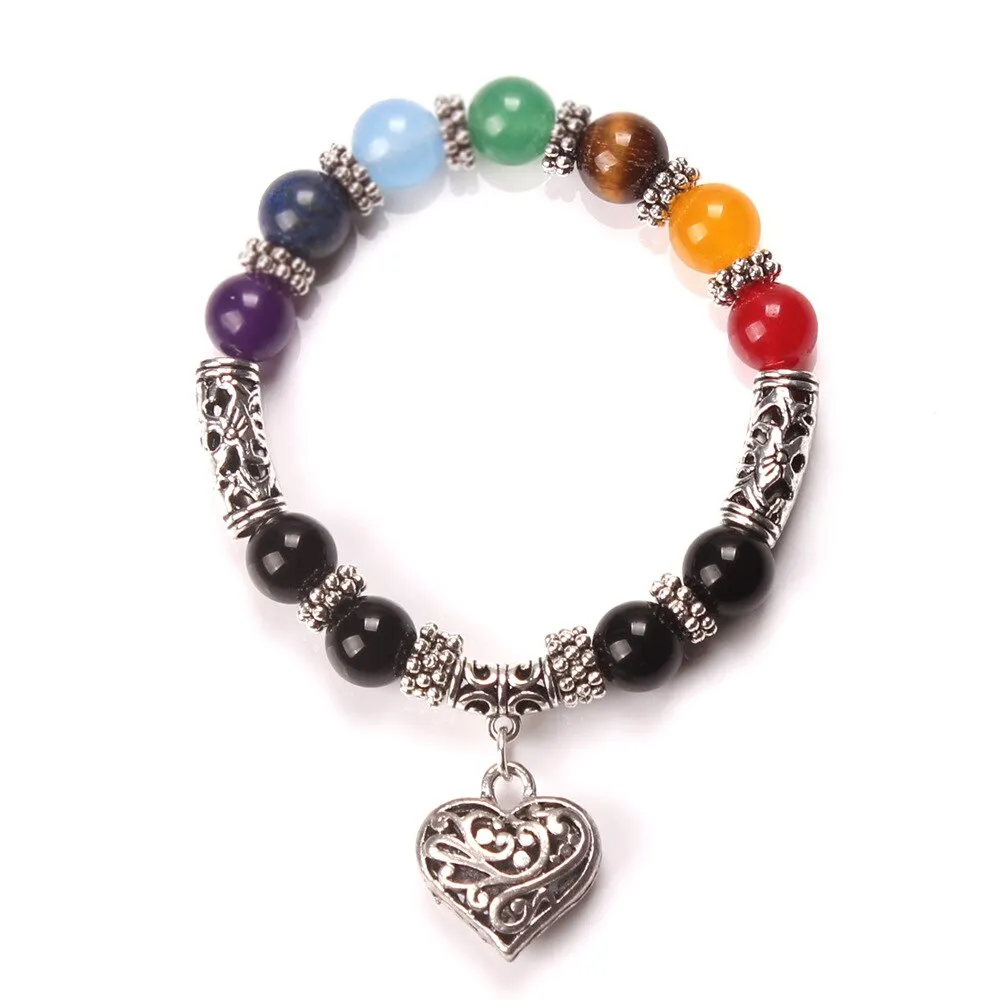 DIEZI  7 Chakra Natural Stone Bracelet with Mixed Healing Crystals for Women