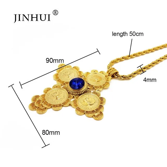 Dubai New Fashion jewelry Gold Color chain length 50cm Pendant custom Necklace Women/Men 1913 Head portrait Coin blue red stone