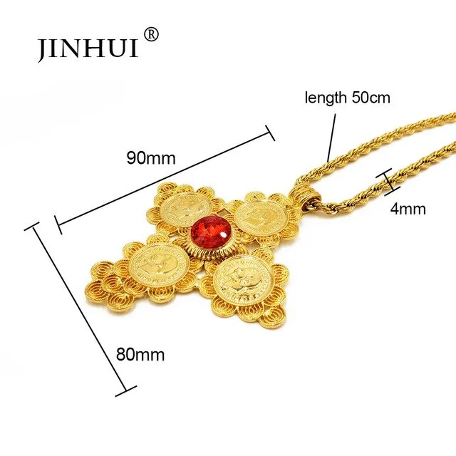 Dubai New Fashion jewelry Gold Color chain length 50cm Pendant custom Necklace Women/Men 1913 Head portrait Coin blue red stone