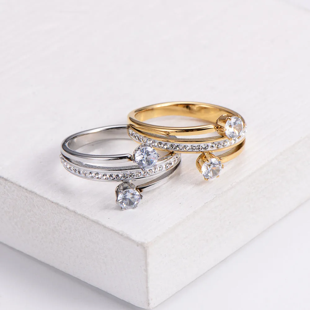 Elegant Stainless Steel Zircon Inlay Rings