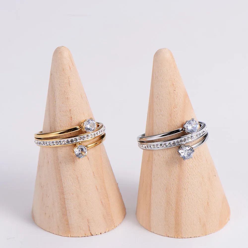 Elegant Stainless Steel Zircon Inlay Rings