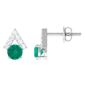 Emerald and Diamond Contemporary Stud Earrings