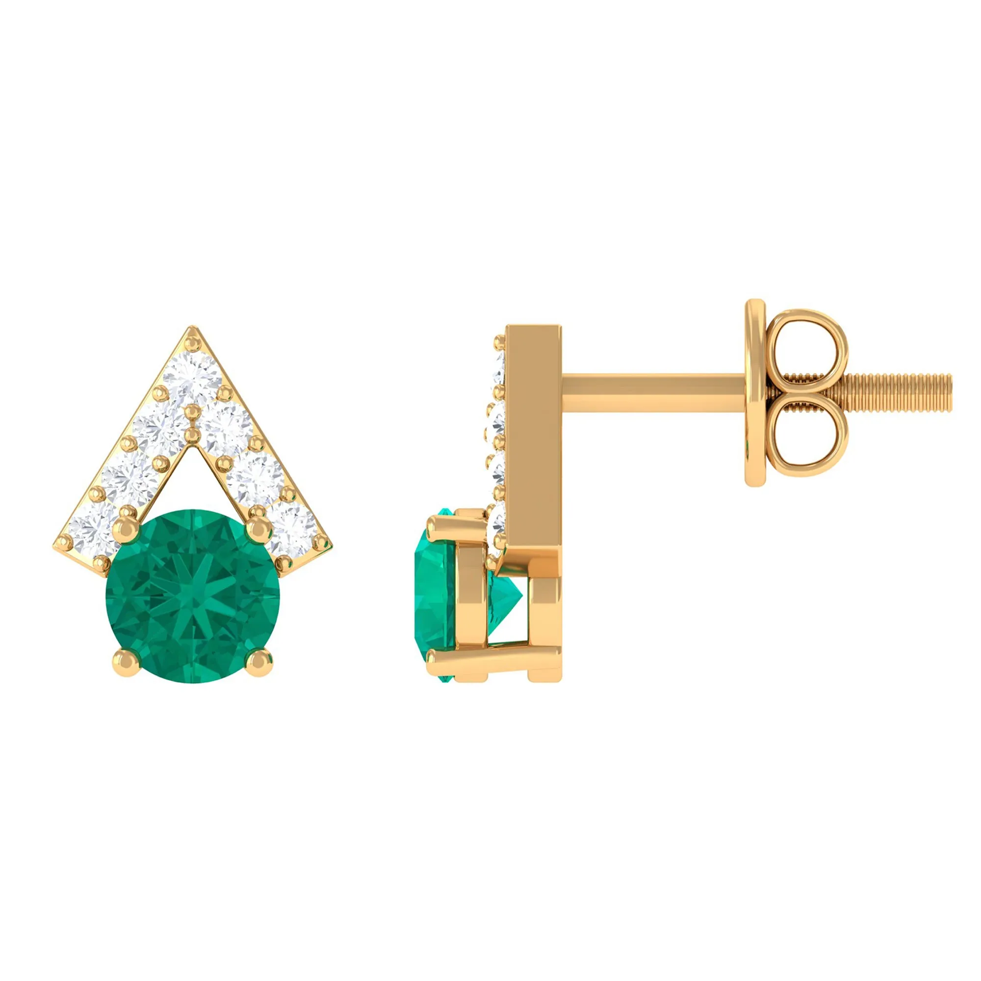 Emerald and Diamond Contemporary Stud Earrings