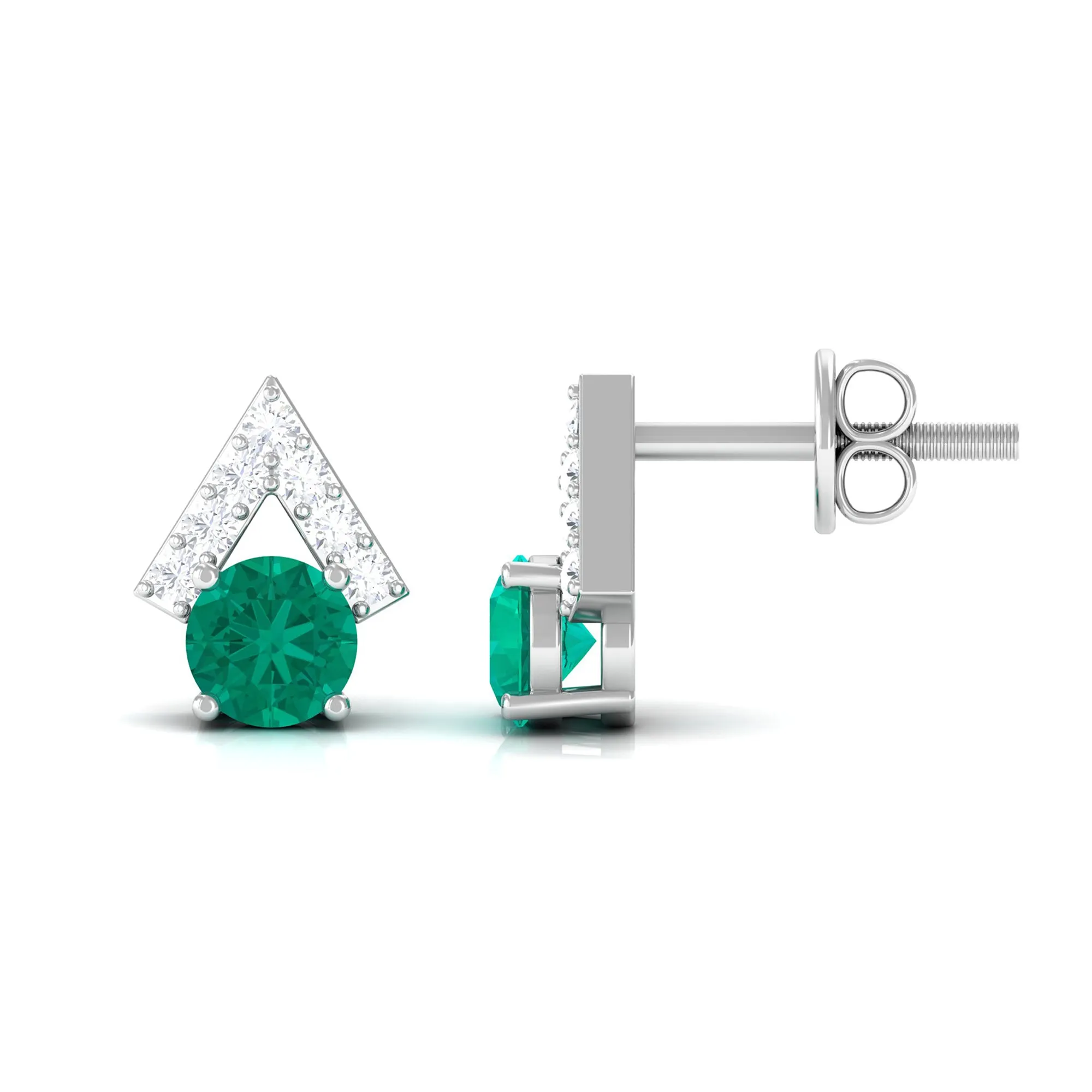 Emerald and Diamond Contemporary Stud Earrings