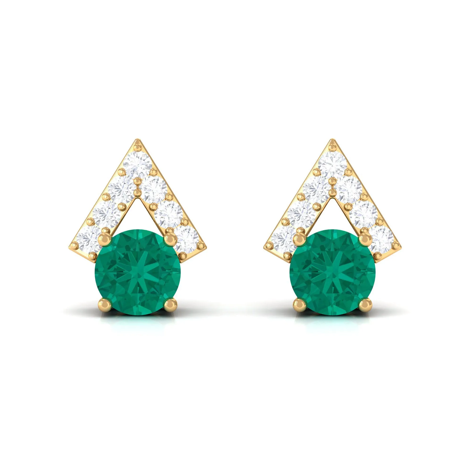 Emerald and Diamond Contemporary Stud Earrings