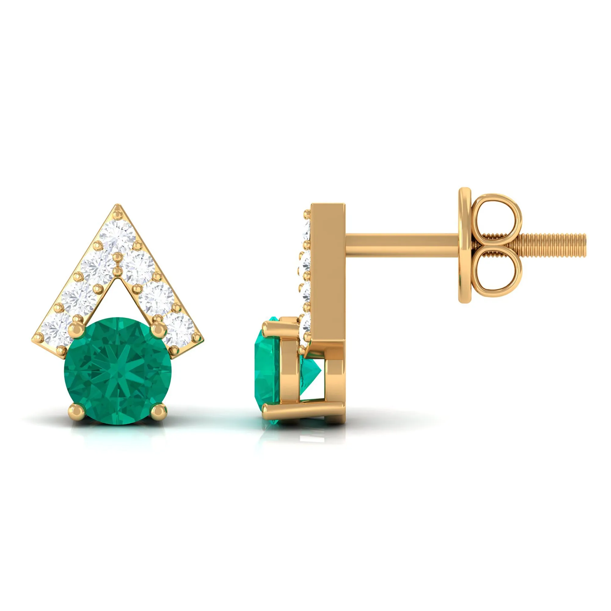 Emerald and Diamond Contemporary Stud Earrings