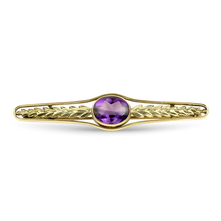 Estate 14k Yellow Gold Cabochon Amethyst Pin