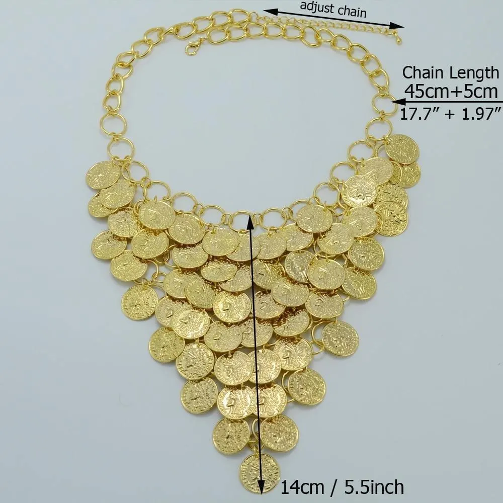 Ethiopian Necklace for Women Gold Color Coin Big Jewelry  Luck Gift