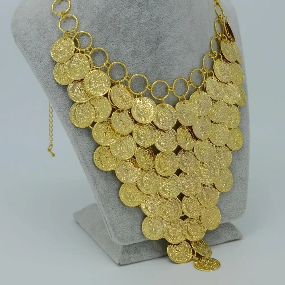 Ethiopian Necklace for Women Gold Color Coin Big Jewelry  Luck Gift