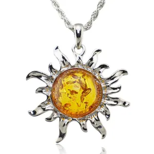 Fashion Hot Baltic Faux Amber Honey Sun Luckly Flossy Tibet Silver Pendant Necklace Jewelry