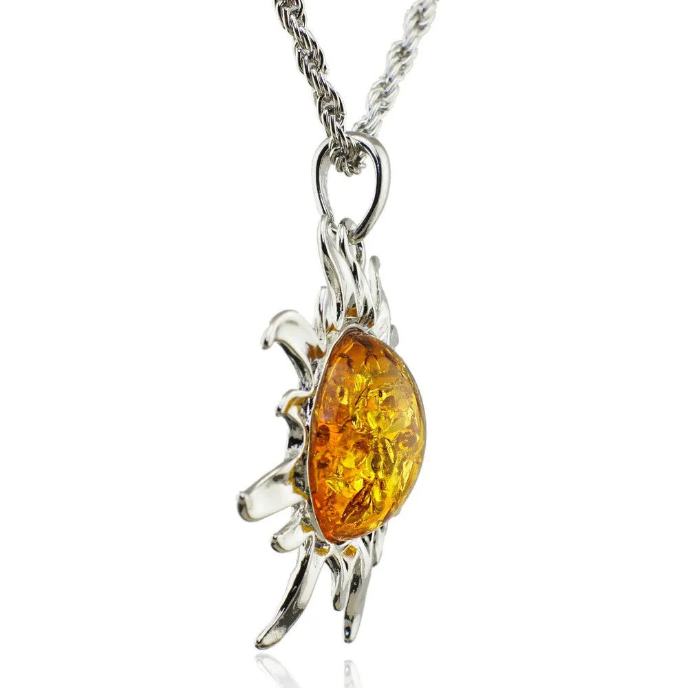 Fashion Hot Baltic Faux Amber Honey Sun Luckly Flossy Tibet Silver Pendant Necklace Jewelry