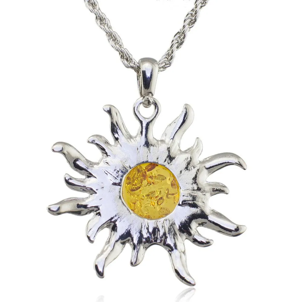 Fashion Hot Baltic Faux Amber Honey Sun Luckly Flossy Tibet Silver Pendant Necklace Jewelry