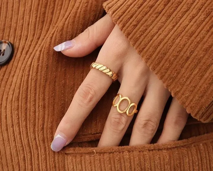 Fashion Stainless Steel Rings for Women French Luxury Design Gold Color Geometric Plain Ring Jewelry Gift