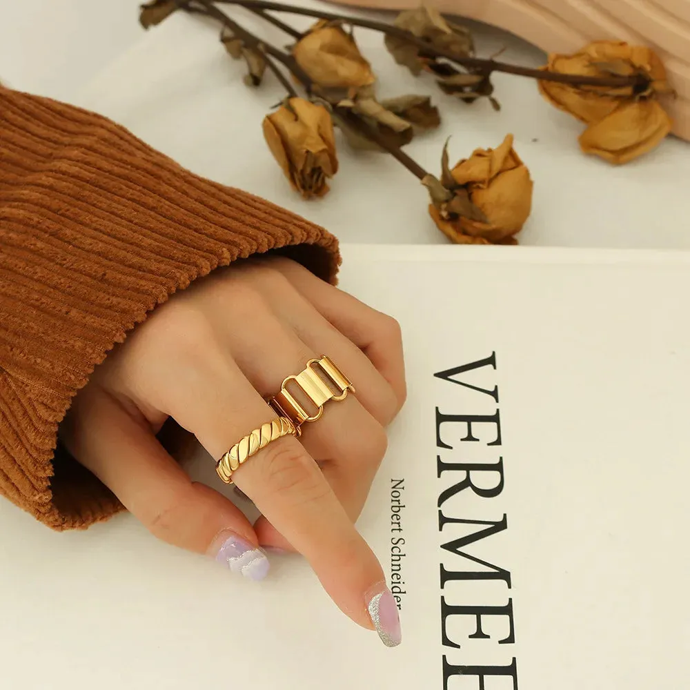 Fashion Stainless Steel Rings for Women French Luxury Design Gold Color Geometric Plain Ring Jewelry Gift