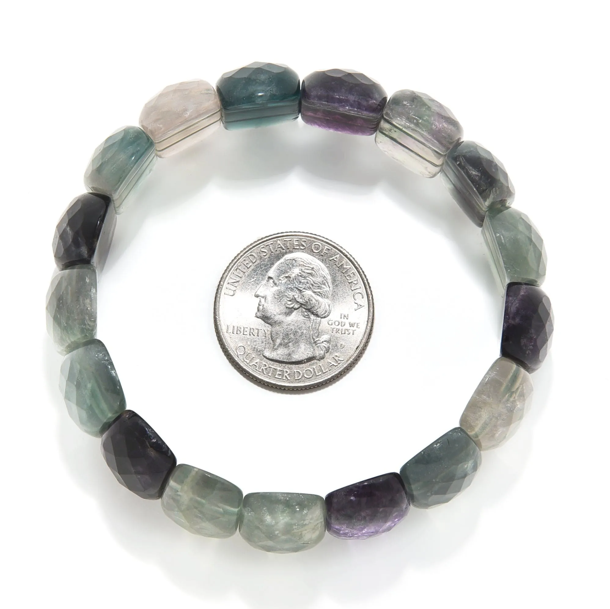 Fluorite Faceted Gemstone Bead Elastic Bracelet