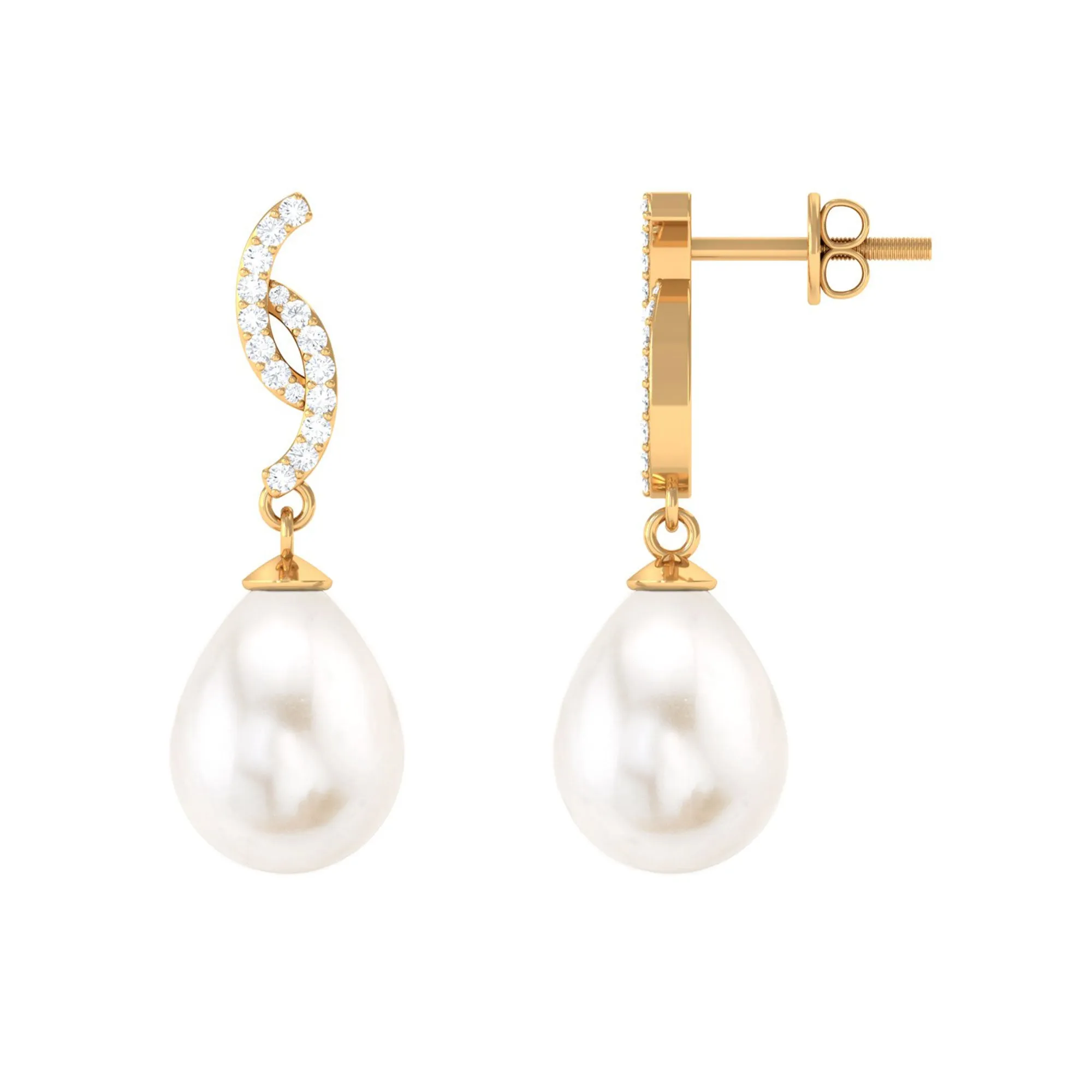 Freshwater Pearl Contemporary Drop Earring with Diamond