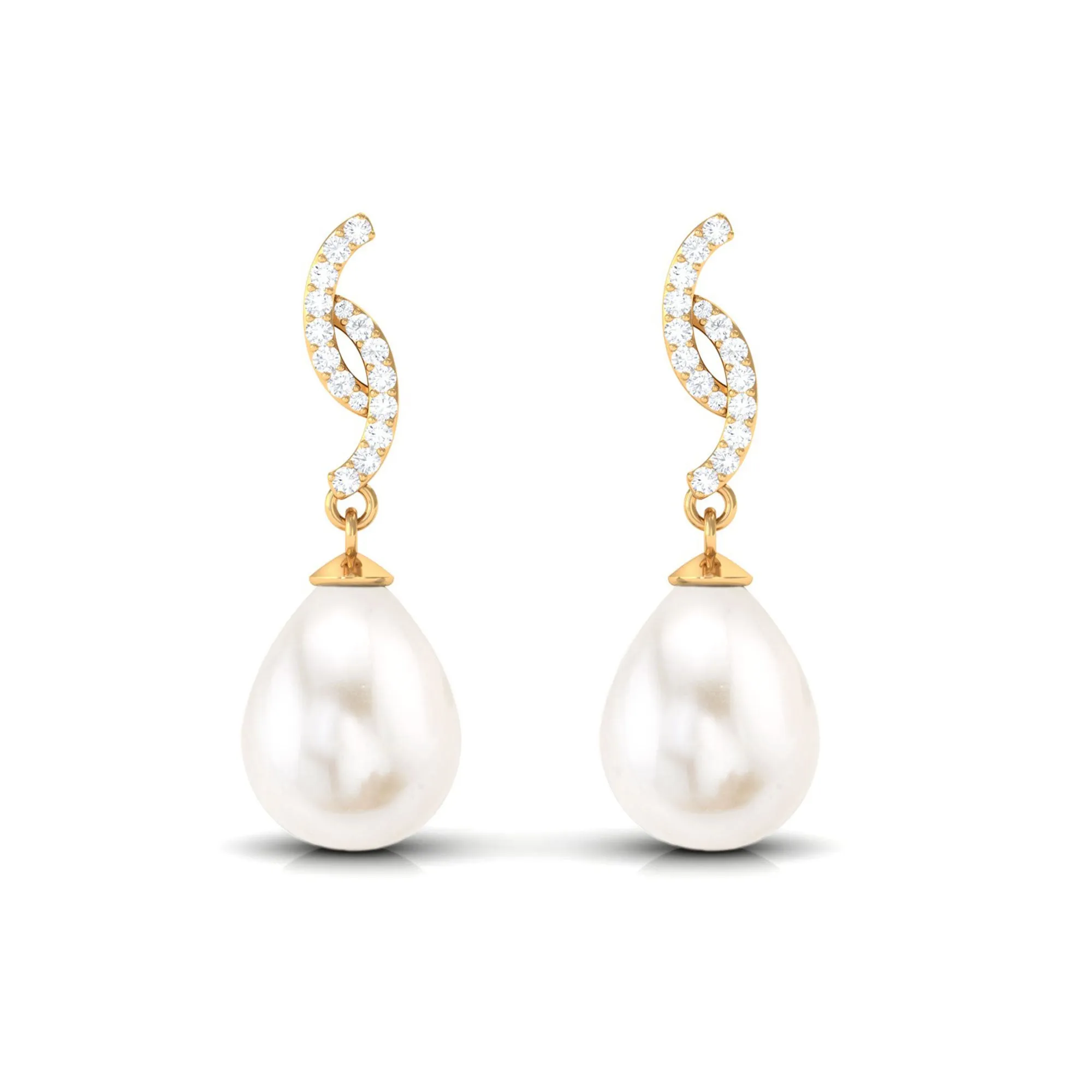 Freshwater Pearl Contemporary Drop Earring with Diamond