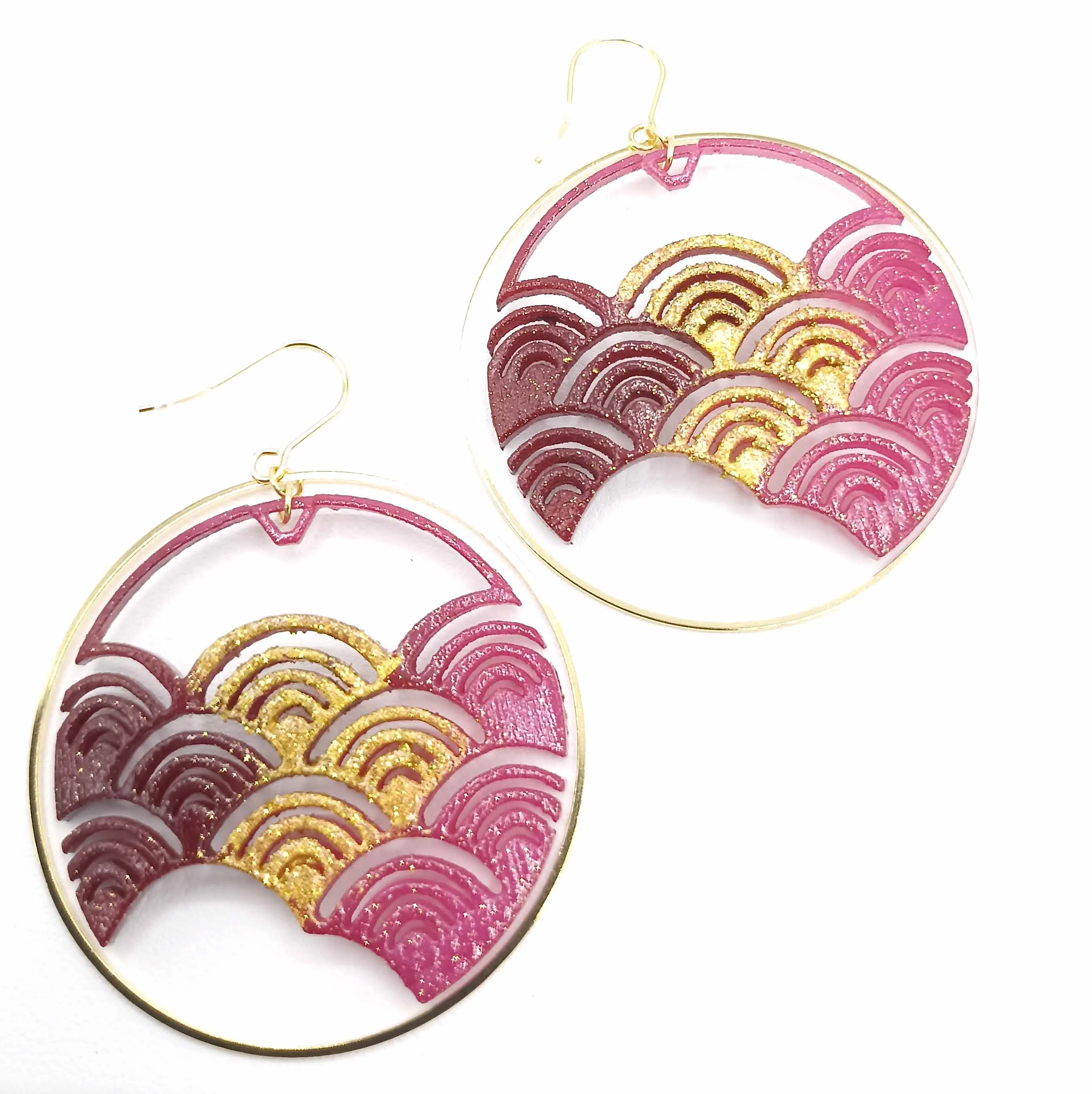 Fuchsia Japanese Wave Earrings