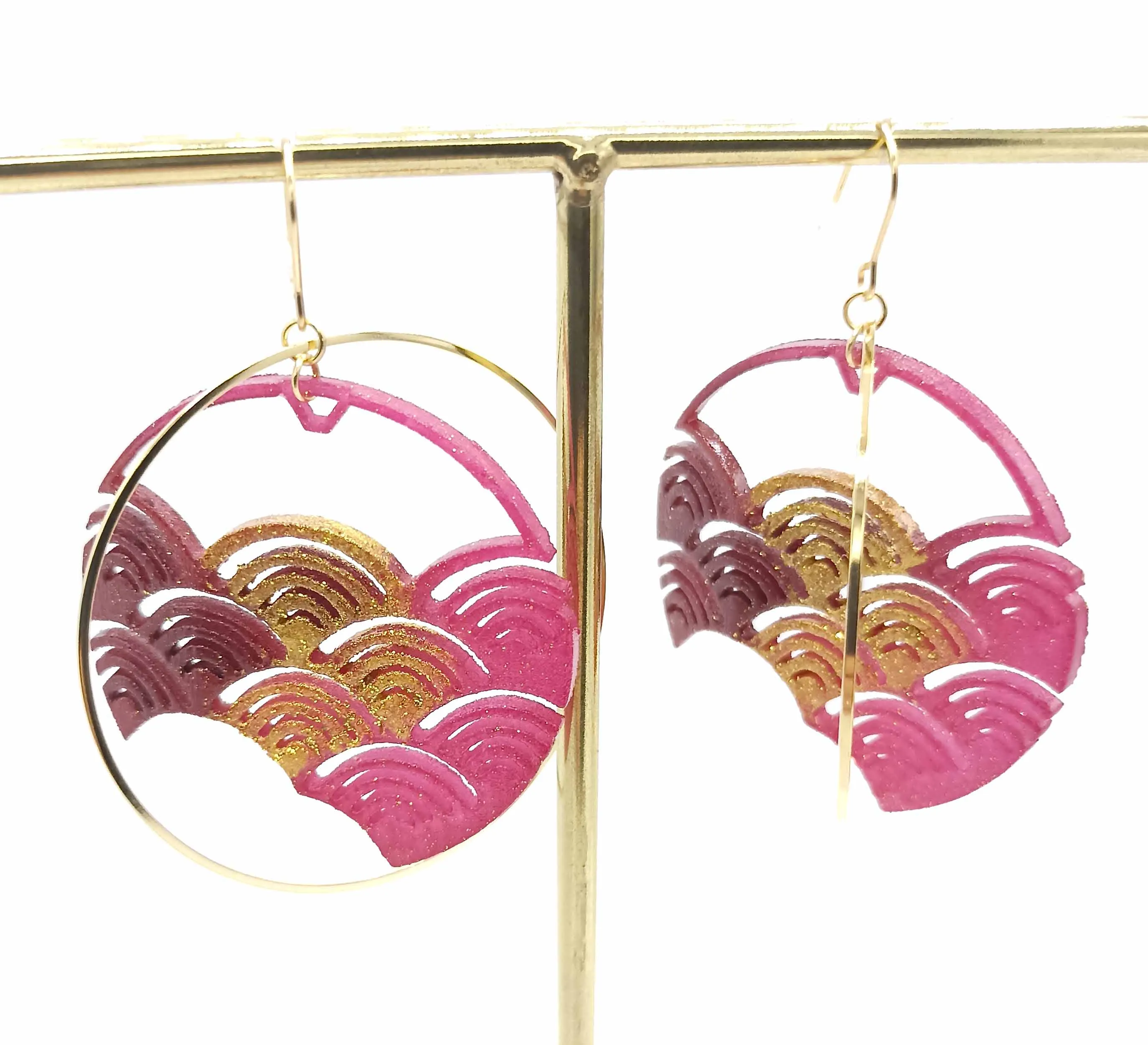 Fuchsia Japanese Wave Earrings