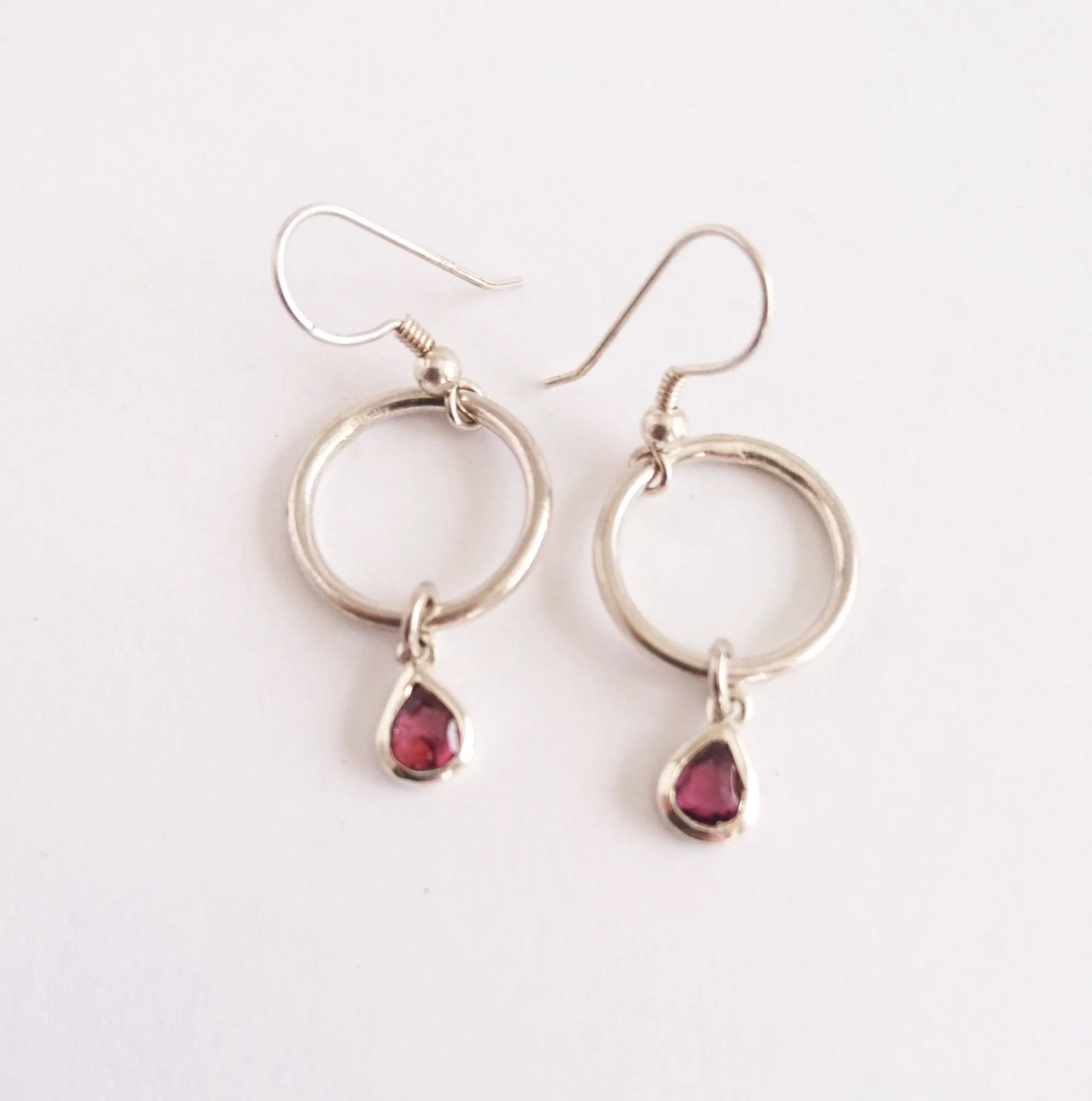 Garnet Pear Silver Earrings