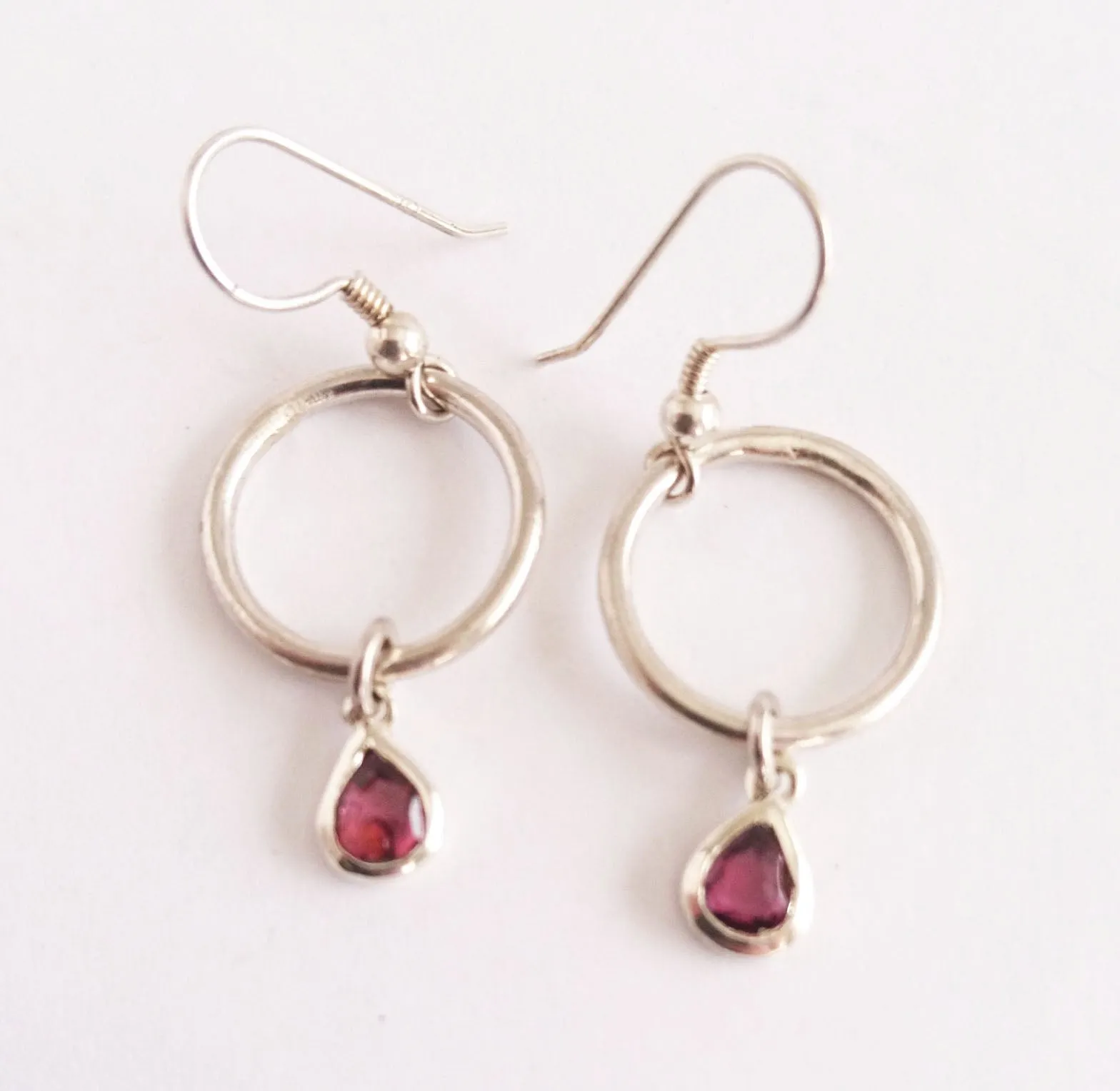 Garnet Pear Silver Earrings