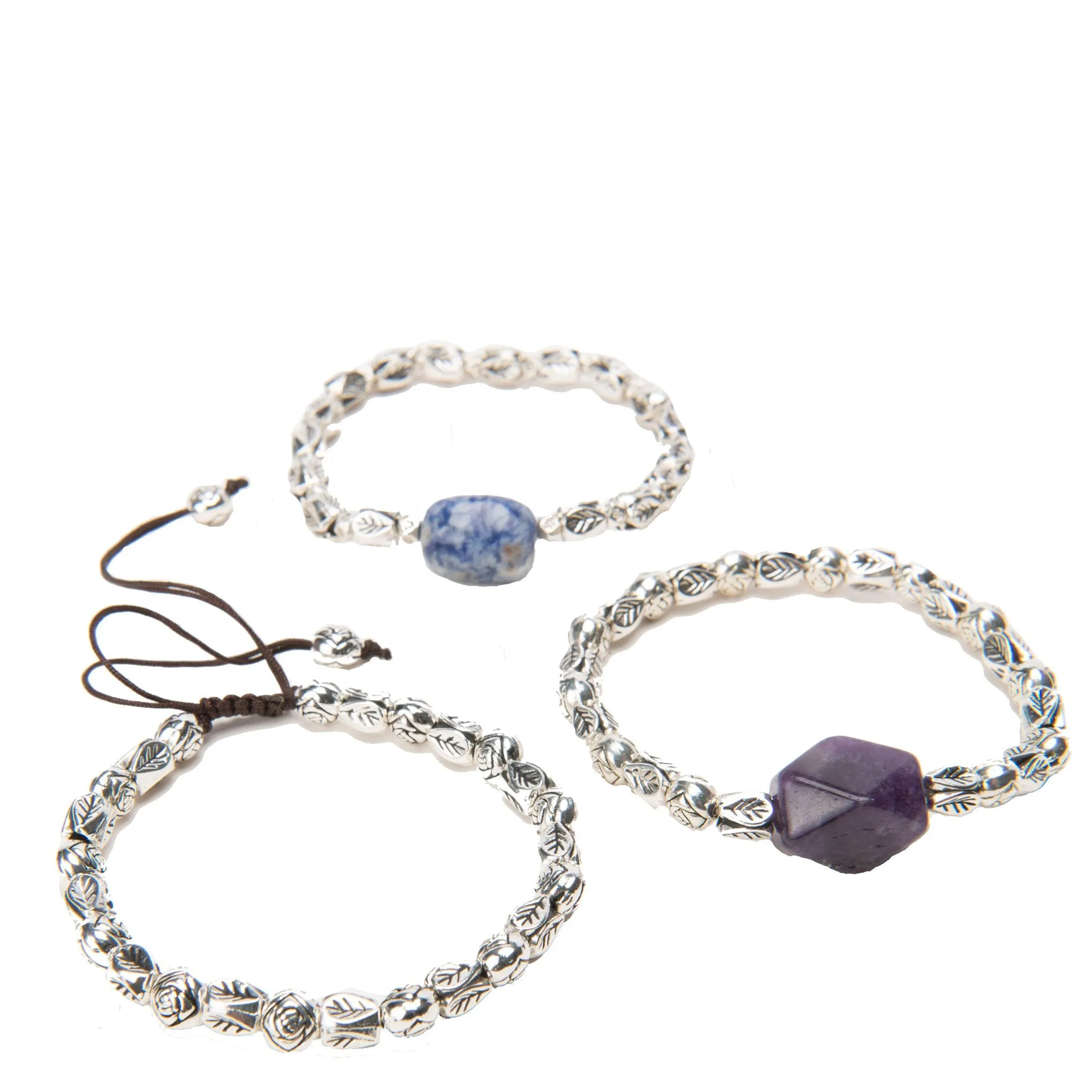 Gemma Tibetan Silver Gemstone Bracelets