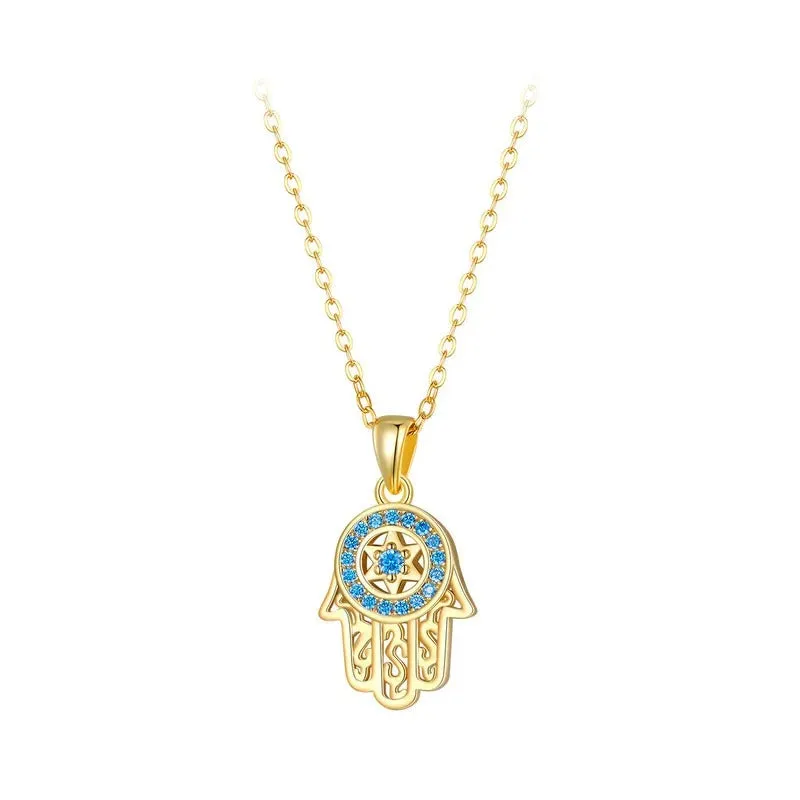 Genuine 925 Sterling Silver Trendy Fatima's Guarding Hand Pendant Hamsa Lucky Necklaces for Women Fine Jewelry Gift