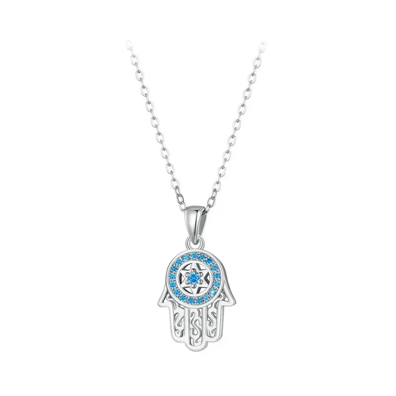 Genuine 925 Sterling Silver Trendy Fatima's Guarding Hand Pendant Hamsa Lucky Necklaces for Women Fine Jewelry Gift