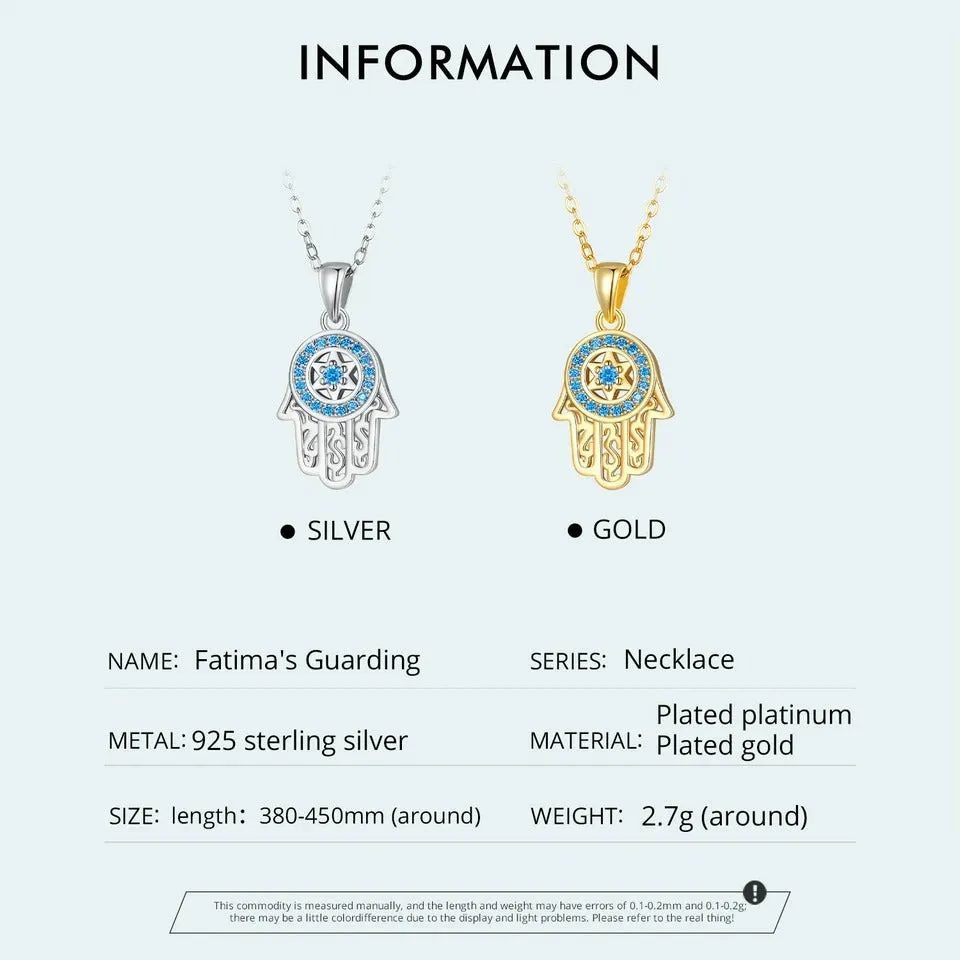 Genuine 925 Sterling Silver Trendy Fatima's Guarding Hand Pendant Hamsa Lucky Necklaces for Women Fine Jewelry Gift