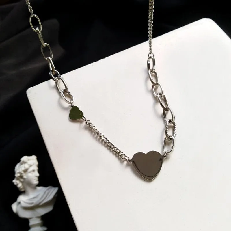 Geometric Double Heart Pendant Necklace