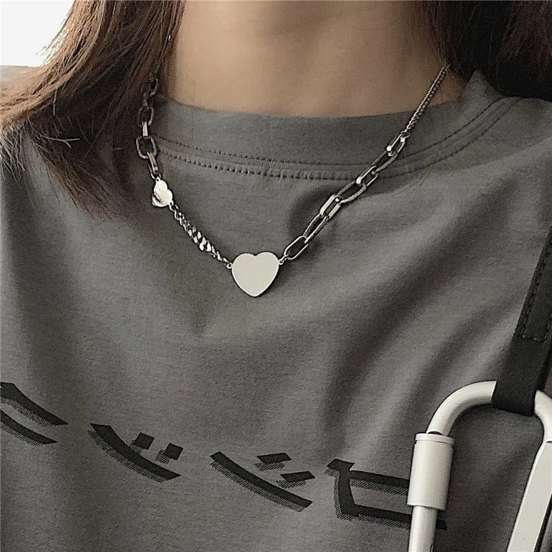 Geometric Double Heart Pendant Necklace