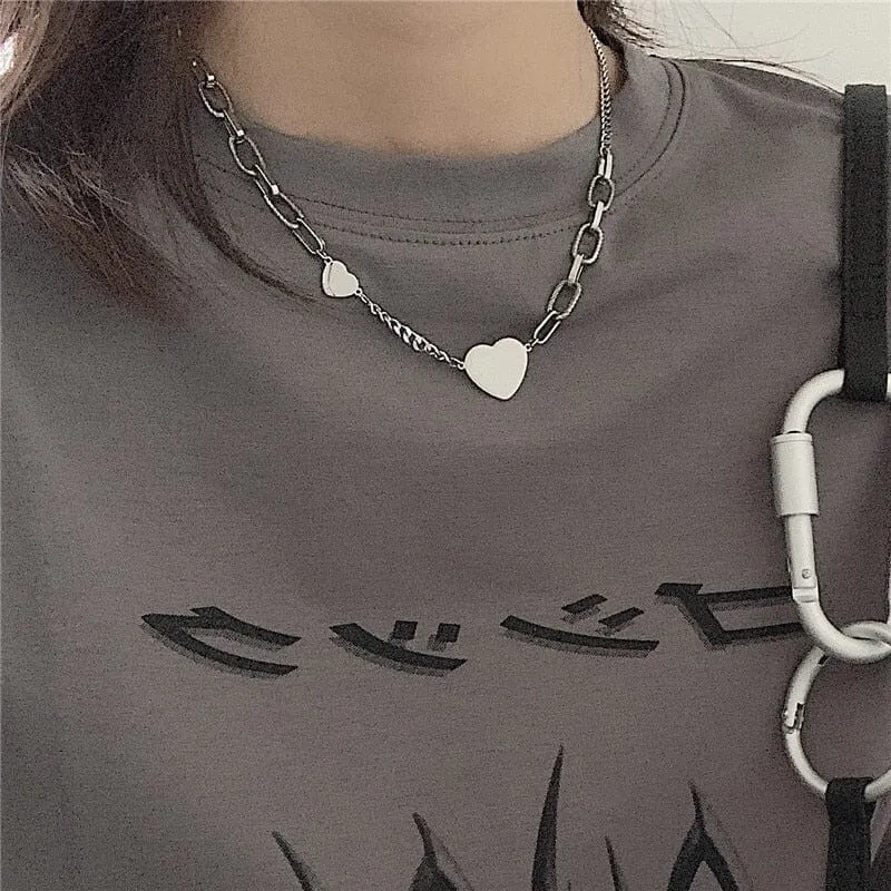 Geometric Double Heart Pendant Necklace