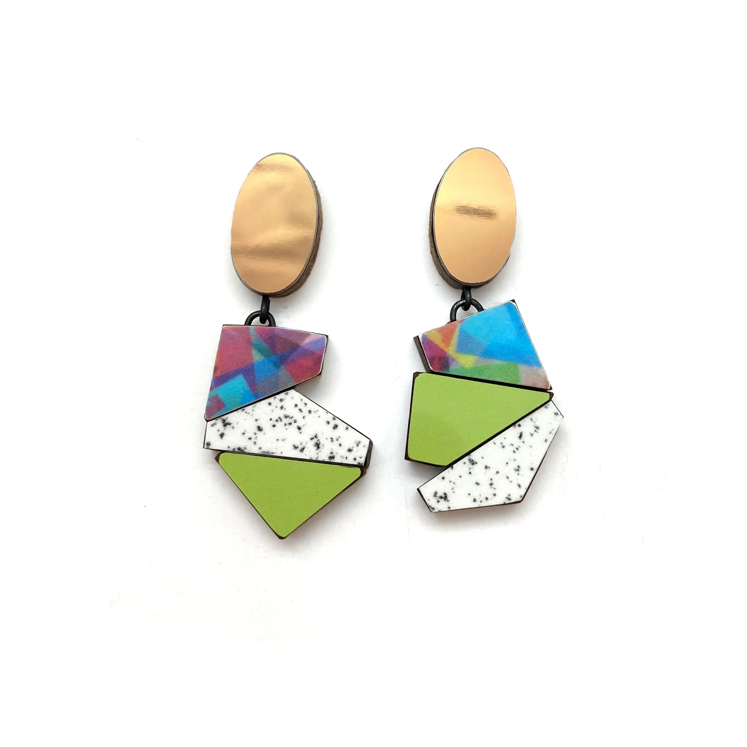 Geometric Earrings - Gold, Multicolor and Marbled