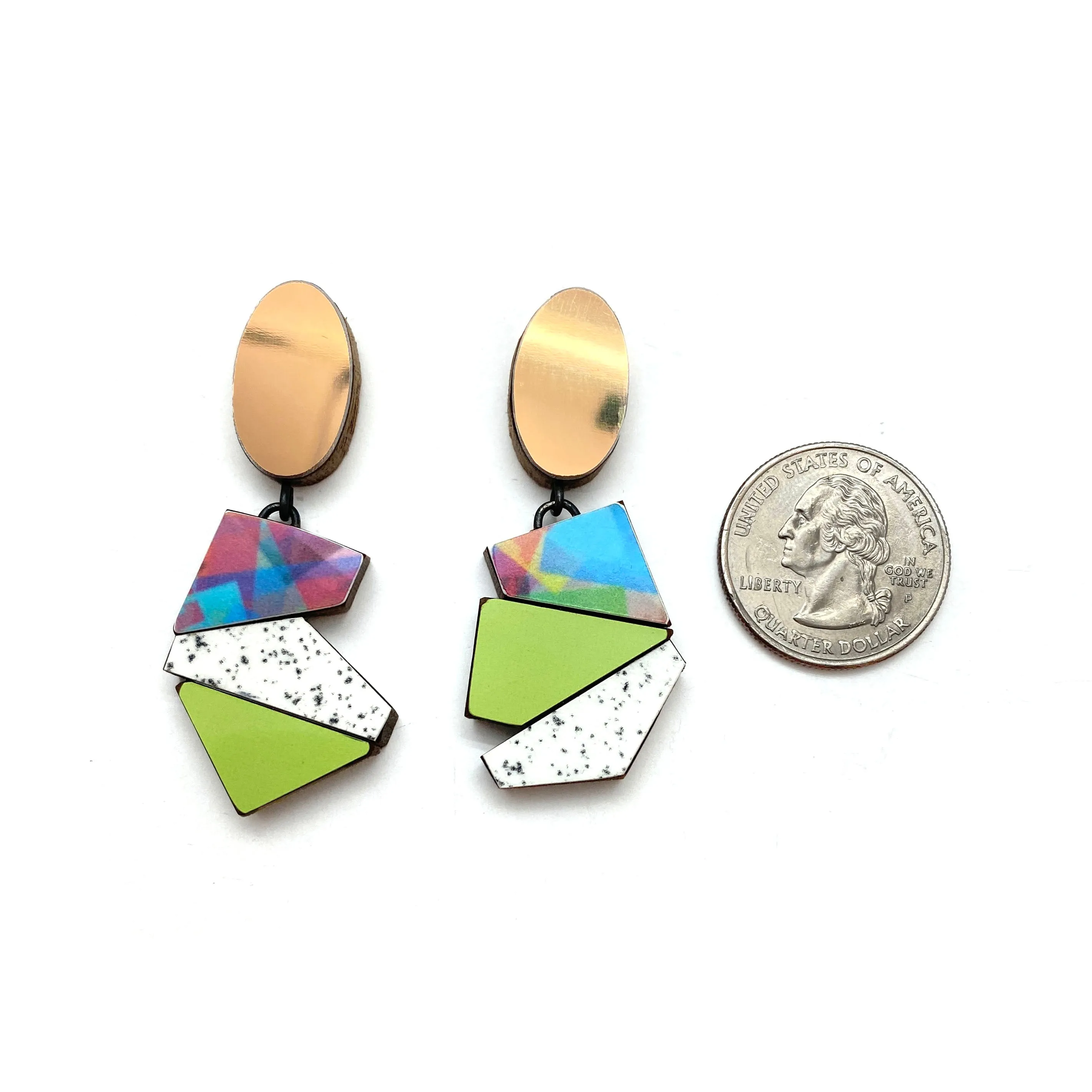 Geometric Earrings - Gold, Multicolor and Marbled