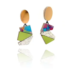 Geometric Earrings - Gold, Multicolor and Marbled