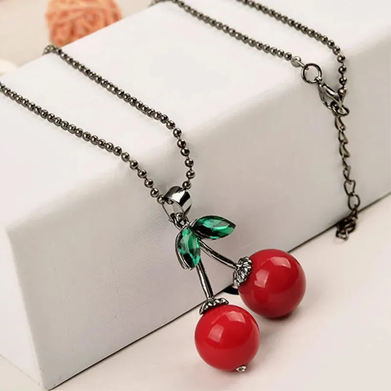 Girl Boho Hot Collier Green Pendant Colar Crystal Red Anime For Leaf Cherry Choker Women Bijoux Necklace