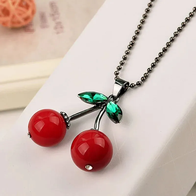 Girl Boho Hot Collier Green Pendant Colar Crystal Red Anime For Leaf Cherry Choker Women Bijoux Necklace