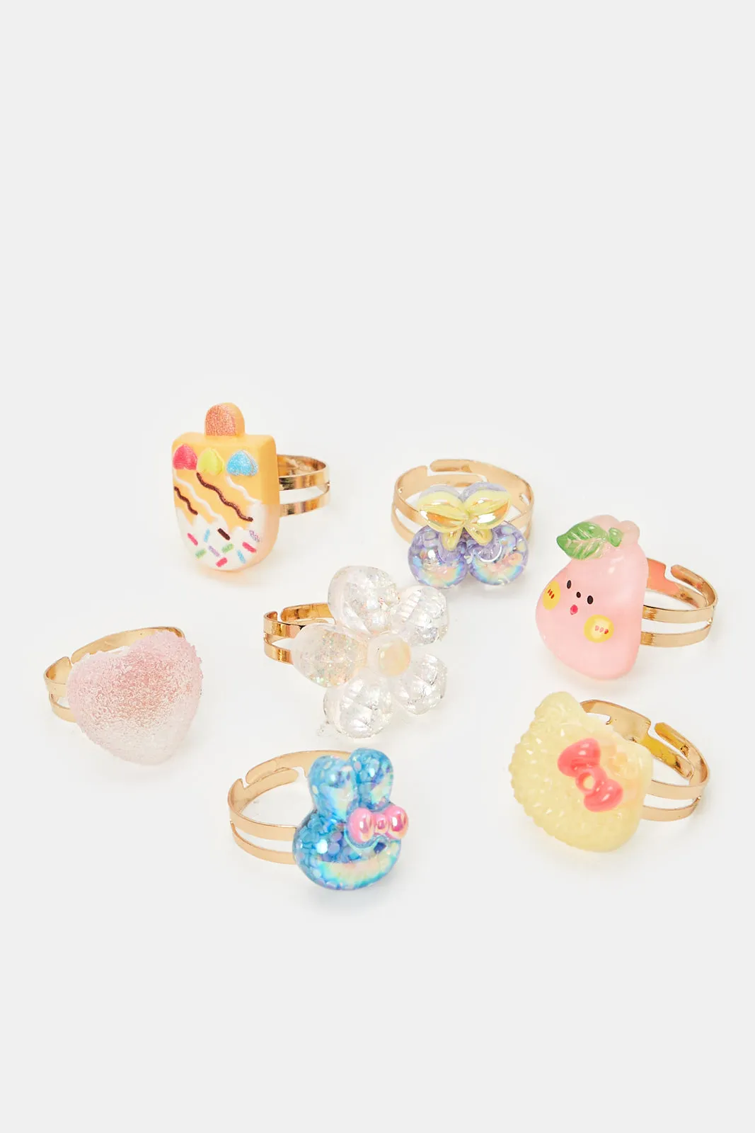 Girls Assorted Embellished Ring Set (Pack of 7)