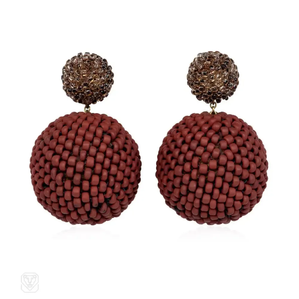 Glassy and matte brown hand beaded earrings