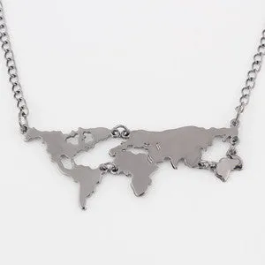 Gold Plated World Map Pendant Necklace For Women