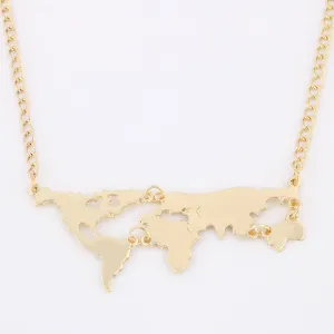 Gold Plated World Map Pendant Necklace For Women