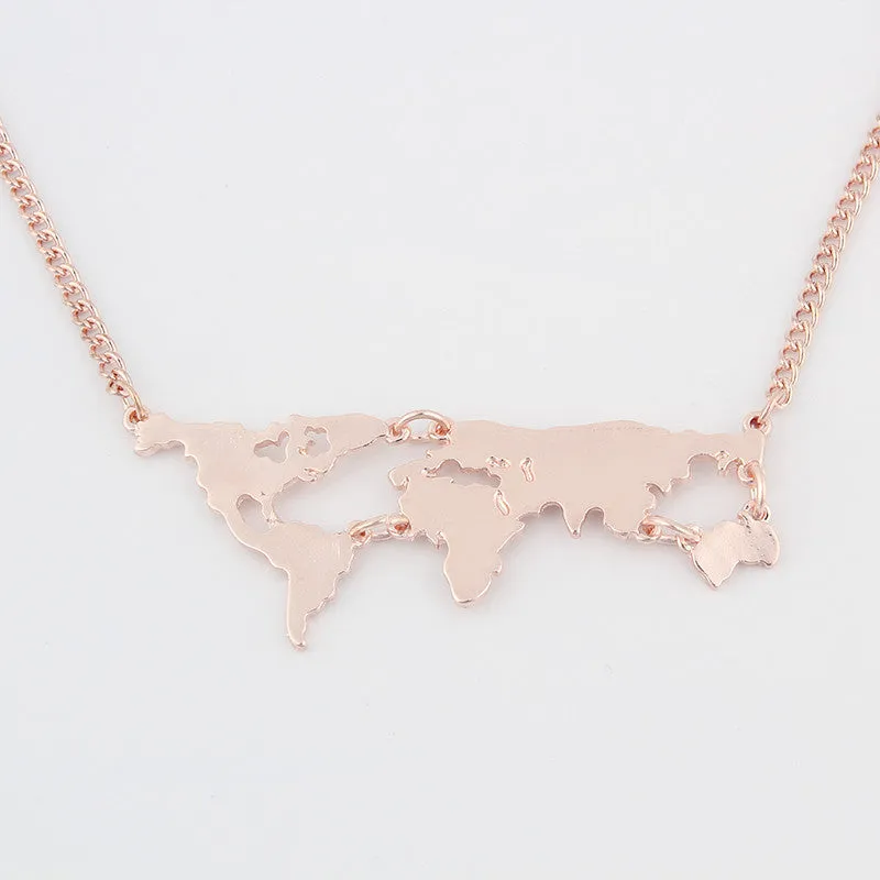 Gold Plated World Map Pendant Necklace For Women