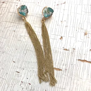 Green Druzy Resin Waterfall Drop Earrings