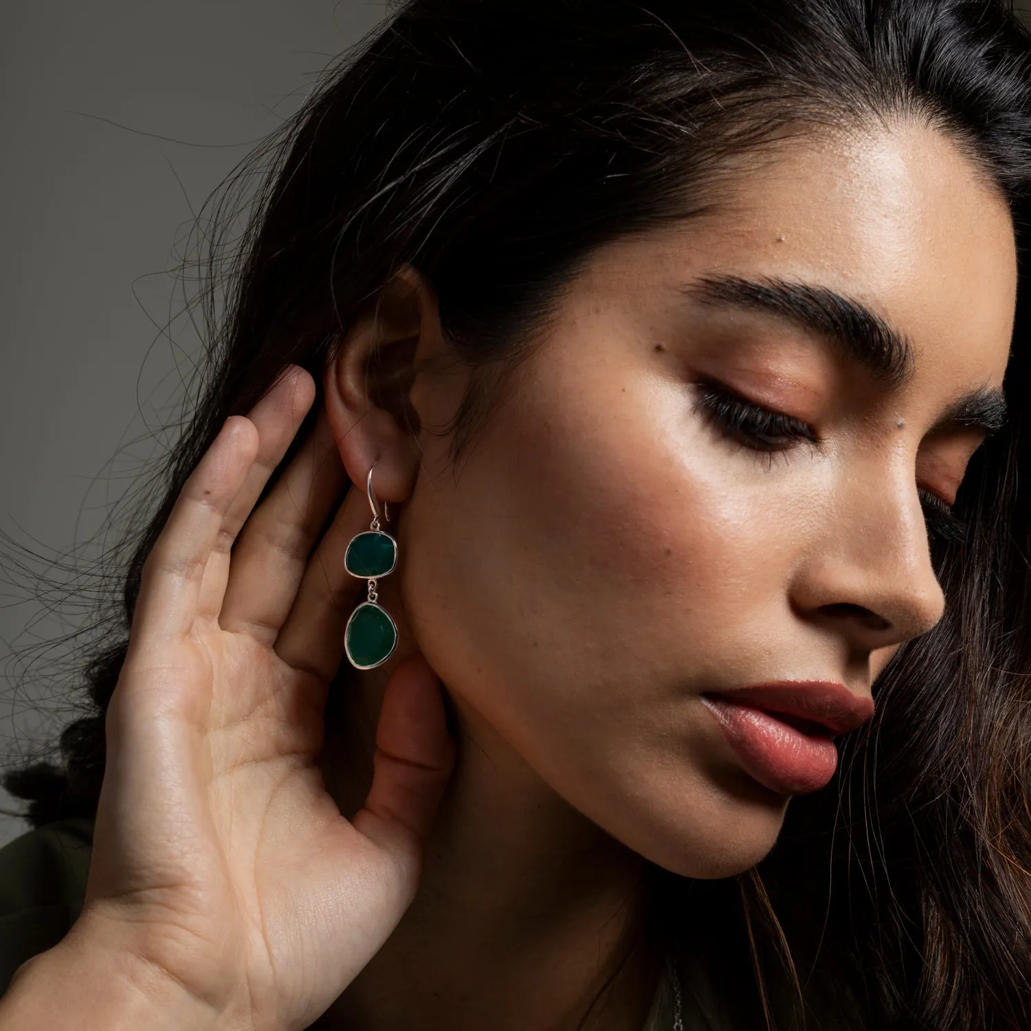 Green Onyx Pebble Drop Earrings