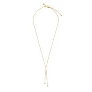 Halo Pearl Cubic Zirconia & Pearl Lariat Gold Plated Necklace 8105