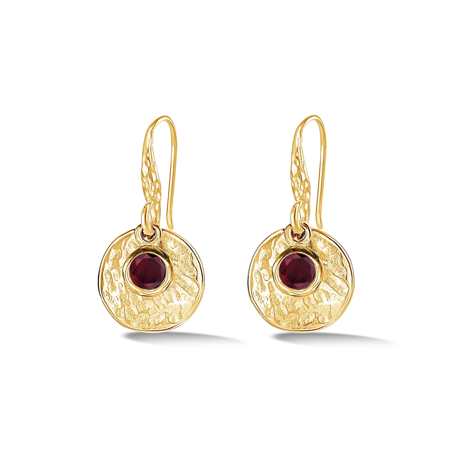 Hammered Disc & Garnet Array Drop Earrings